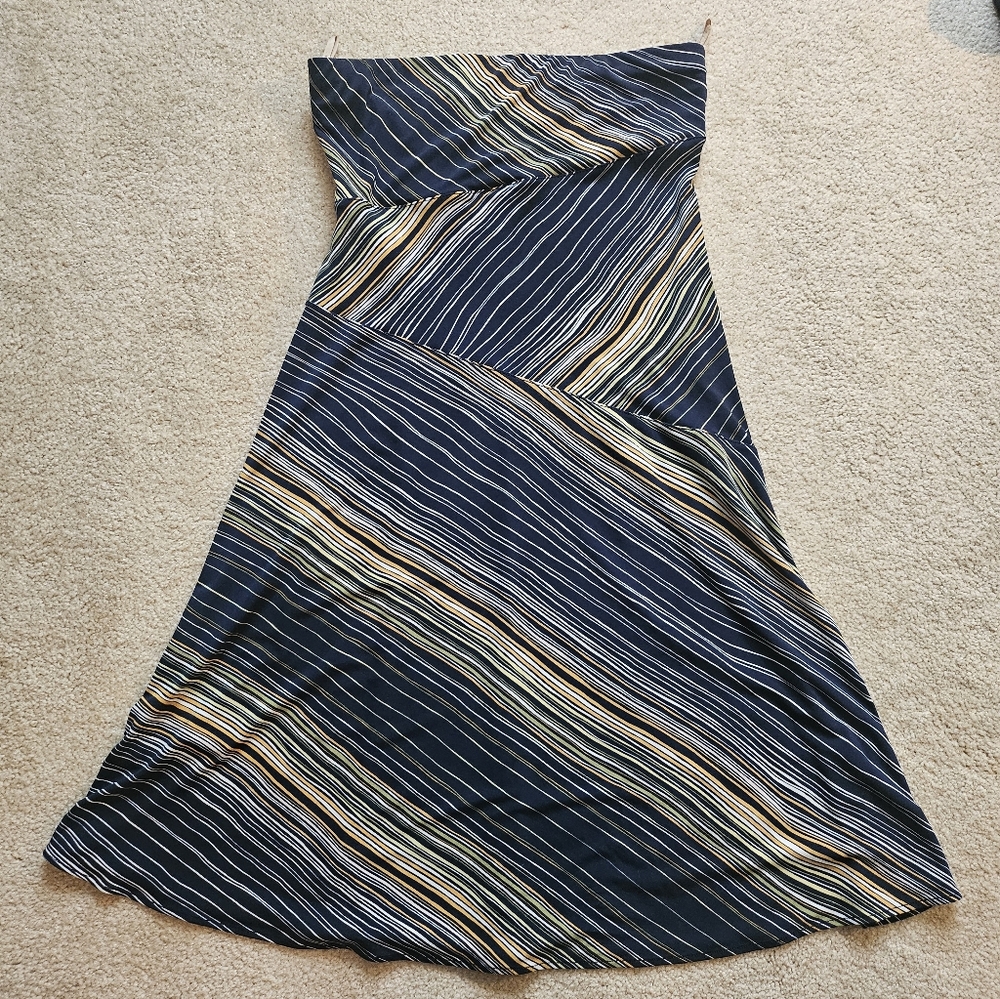 Navy Striped A-Line Strapless Dress